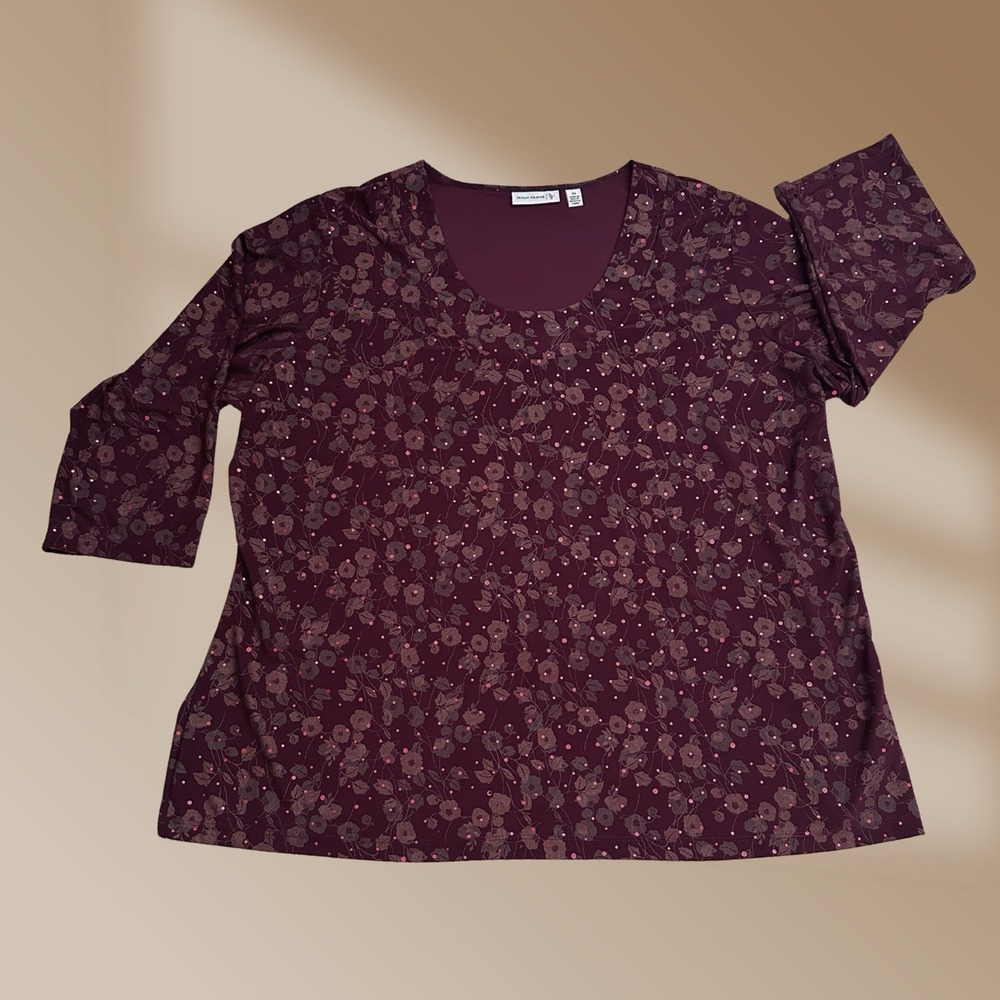 Susan Graver Womens Burgundy Flowy Sparkle Top Blouse Size 2XL NWOT